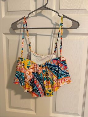 La Blanca Yellow Blue Pink Patterned Ruffle Bikini Top